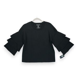 INC International Concepts Black Tiered Sleeve Sweater